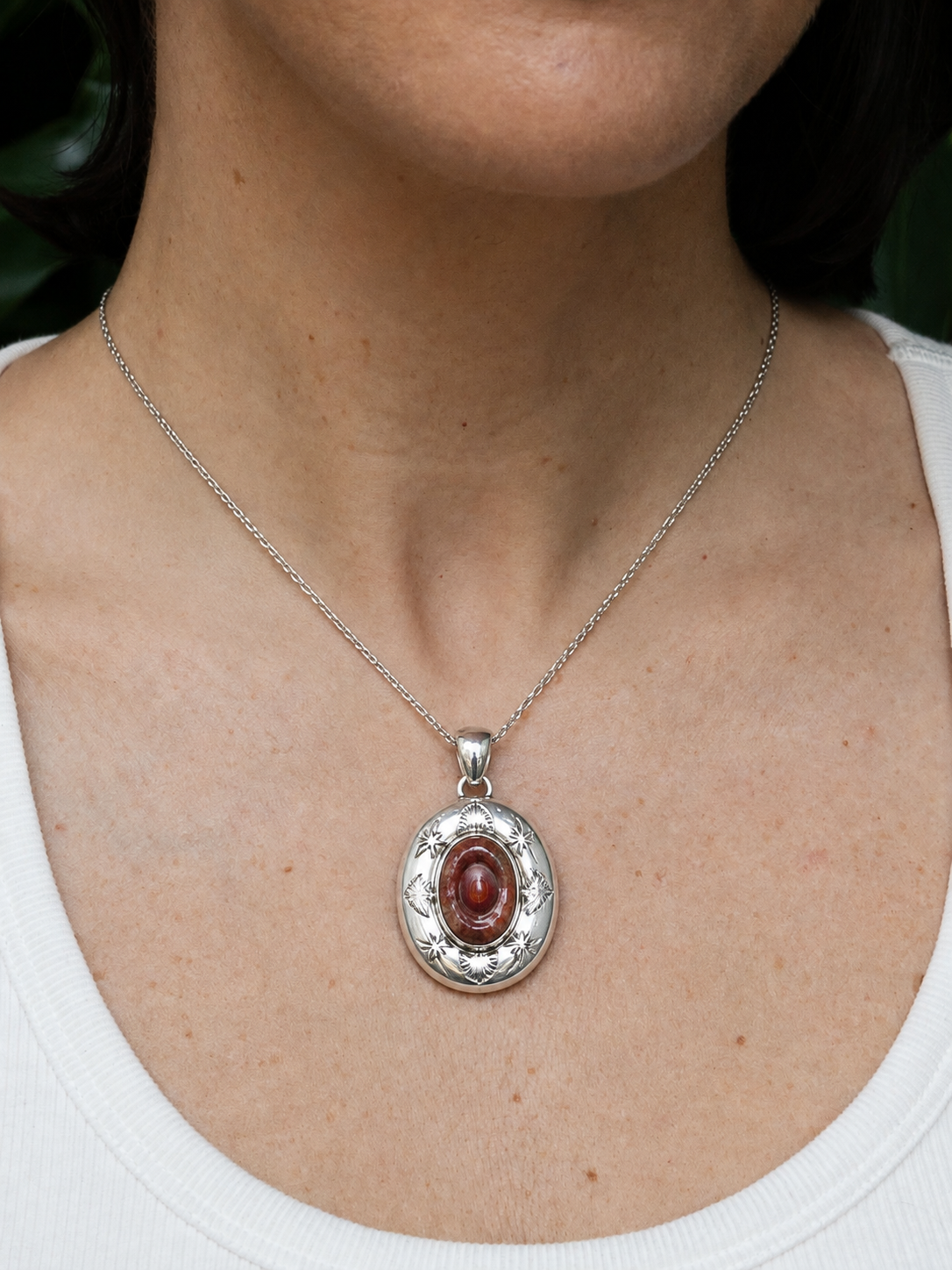 Cantera Medallion in Sterling Silver & Fire Opal